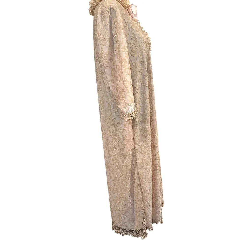 Odette Barsa Pink Lace Sheer Peignoir Maxi Robe Coquette Regency